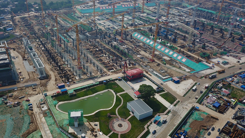 在京雄城际铁路施工工地里逛公园、赏荷花